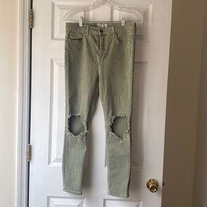 Sage Green Ripped Free People Jeans